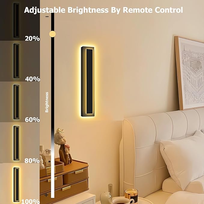 Picico 12in Modern LED Outdoor Wall Lights Dimmable Black Exterior Wall Sconce Lighting Fixtures Rectangular Mini Outdoor Garage Lights 360° Beam AngleVertical Outdoor Lights for House Porch