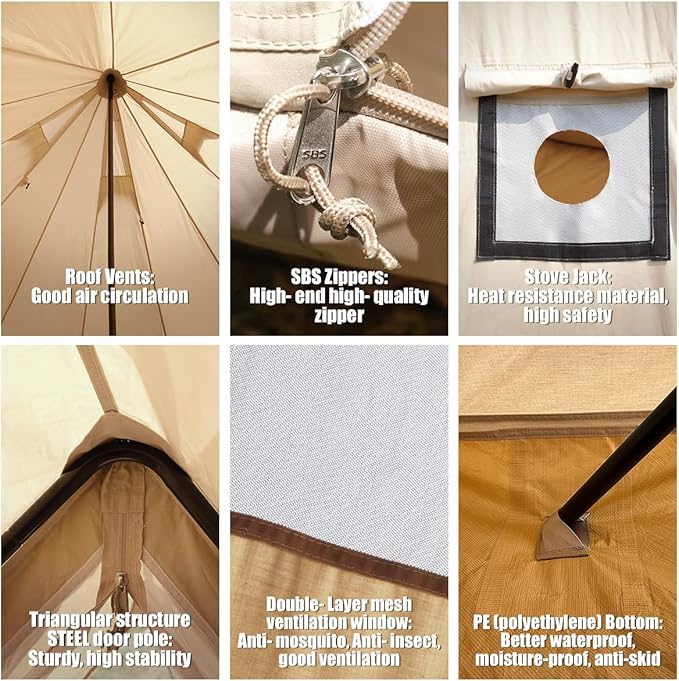 Canvas Bell Tent Yurt Tent 4 Seasons for Camping 100% Cotton Glamping Tents with Stove Jack Family Camping Outdoor Hunting Party