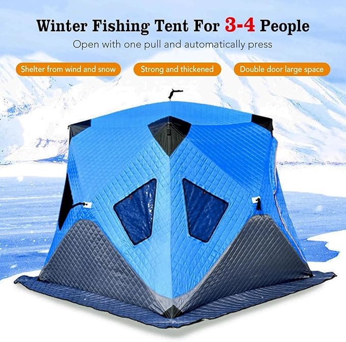 Portable Ice Fishing Shanty Large Ice Shack Windproof Ice Fishing Shelter Insulated Ice Fishing Pop-Up Tent for 3-4 Person