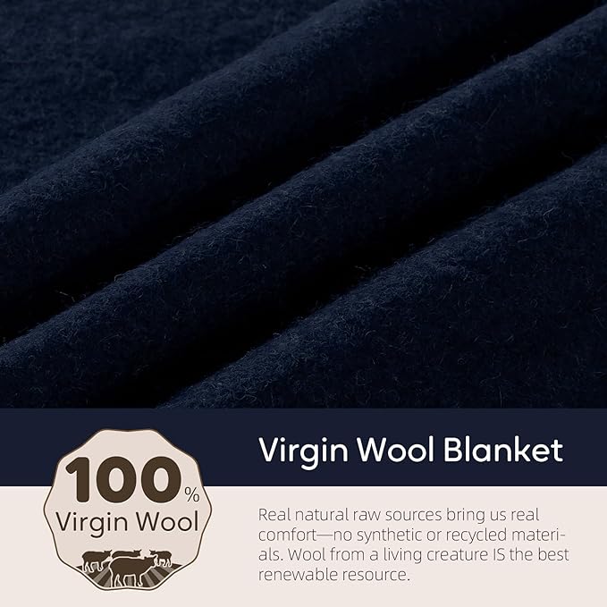 100% Wool Blanket 48 x 62 Warm Thick Washable Military Wool Blanket Great for Camping Outdoors Sporting Events Survival KitsNavy