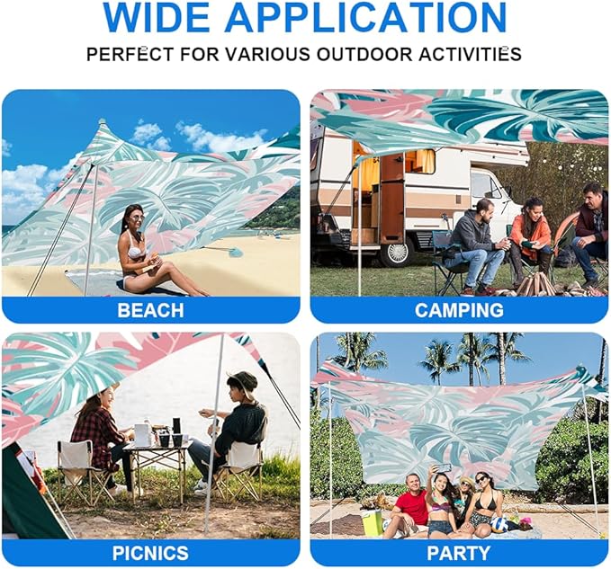 YUKIHOME Beach Tent Sun Shade Canopy Tent UPF 50+ Camping Beach Sun Shelter 10 x 10ft 4 Pole Lightweight Easy Set Up and Carry