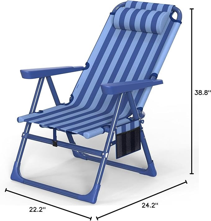 Slendor Backpack Beach Chair 6-Positions Beach Chairs for Adults with Cooler Bag Reclining Chair with Cup Holder Folding Camping Chair for Outside