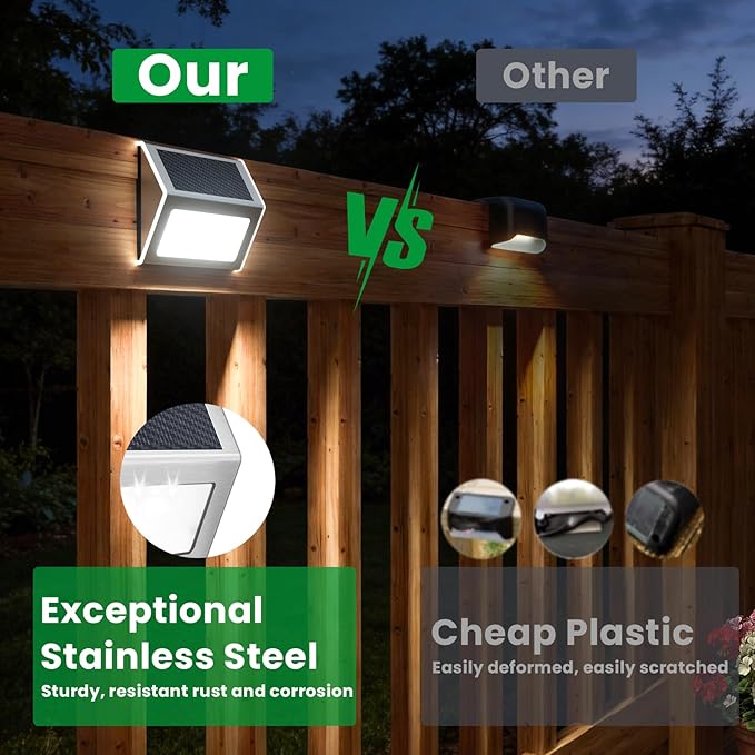 JSOT Solar Lights Outdoor for DeckWaterproof Solar Garden Lights Decorative Outside Lamp for WalkwayFence PostBackyardRailingWallPoolStepStairs 8 Lights Cool White