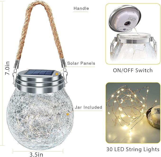 ROSHWEY Solar Lantern Gifts for Women 4 Pack Hanging Garden Decor Lights Outdoor Waterproof with 30 LED for Halloween Christmas Easter Gift