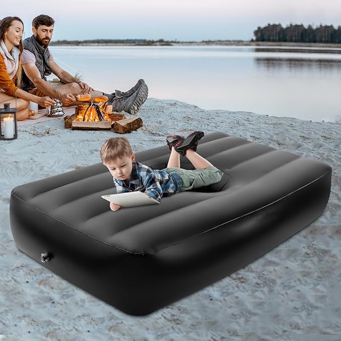 BBL Bed 72 x 40 Inflatable Mattress with Hole BBL Bed After Surgery for Sleeping Ergonomics PVC Pregnancy Bed Inflatable Mattress Air Mattress for Camping Traveling Hiking (Black Bed)