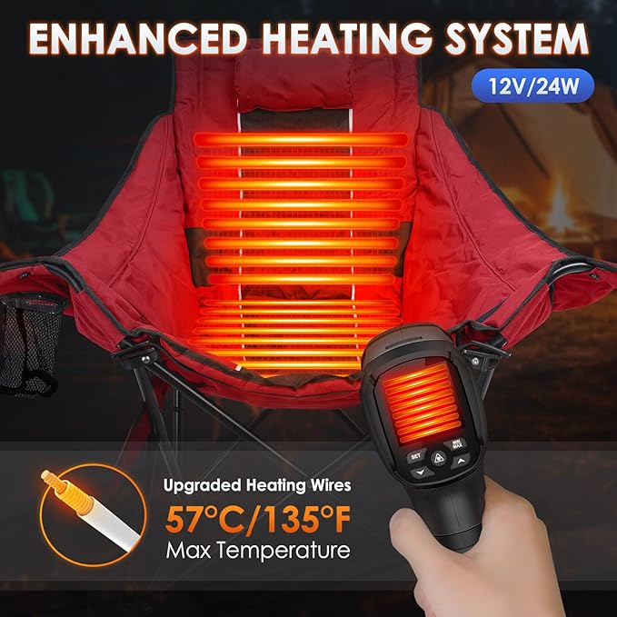 Suteck Heated Rocking Camping Chair XL Oversized Rocking Chair Outdoor with 3 Heat Levels for Back and Seat Heated Chairs Outdoor Sports W/20000mAh Power Bank for Patio Lawn Picnic Travel