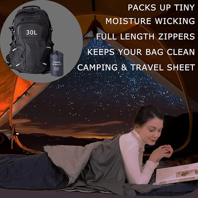 100% Silk Sleep Sack with Zippers on 3 Sides 87”x43” Large Sleeping Liners for Hotels Travel &amp Camping Multifunctional Travel Sheets (Unzipped:87”x87”) for Adults Lightweight All Seasons