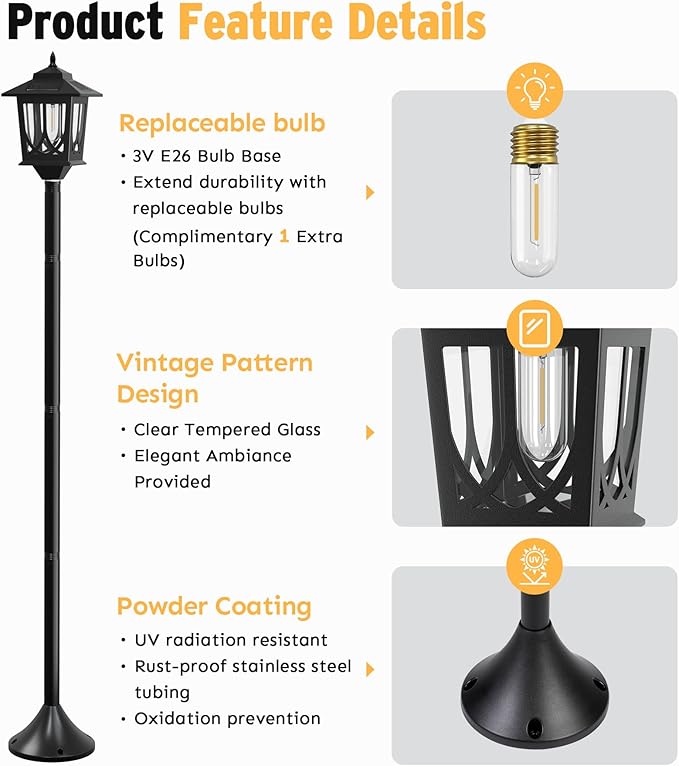 63 Solar Lamp Post Light 2 Pack Solar Light Posts for Outside Waterproof Outdoor Lamps for Patio Backyard Front Porch Decor Warm White Replaceable Bulb