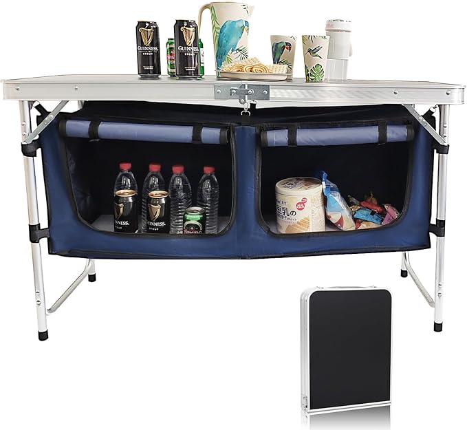 Camp Field Camping Folding Aluminum Table with Adjustable Legs for Outdoor Travel Beach Backyards BBQ Party and Picnic Foldable Table