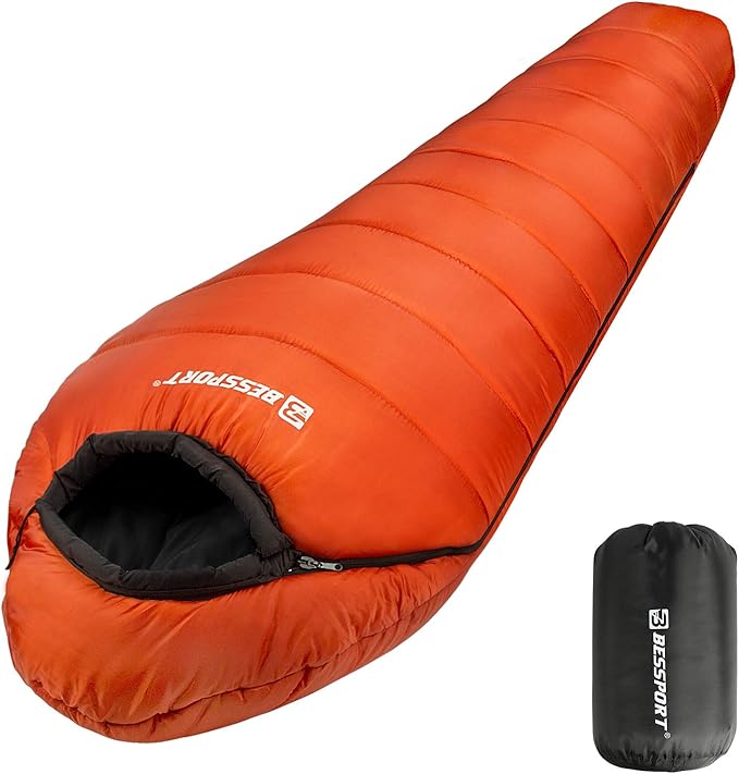 Bessport Mummy Sleeping Bag | 15-45 ℉ Extreme 3-4 Season Sleeping Bag for Adults Cold Weather– Warm and Washable for Hiking Traveling &amp Outdoor Activities