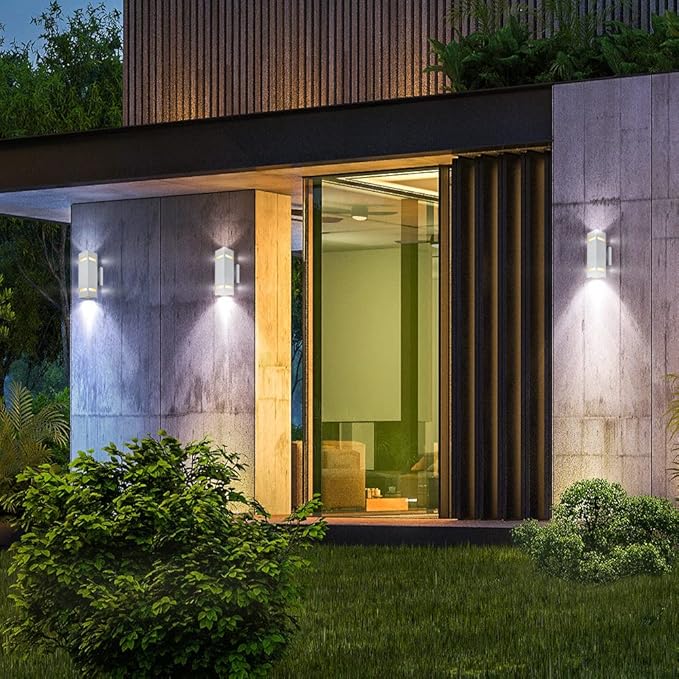 Aluminum Modern Outdoor Wall Lights Exterior Up Down Lighting Square Cylinder Porch Wall Lantern for Entryway Front Door Hallway Garden Matte White Finish [UL Listed]