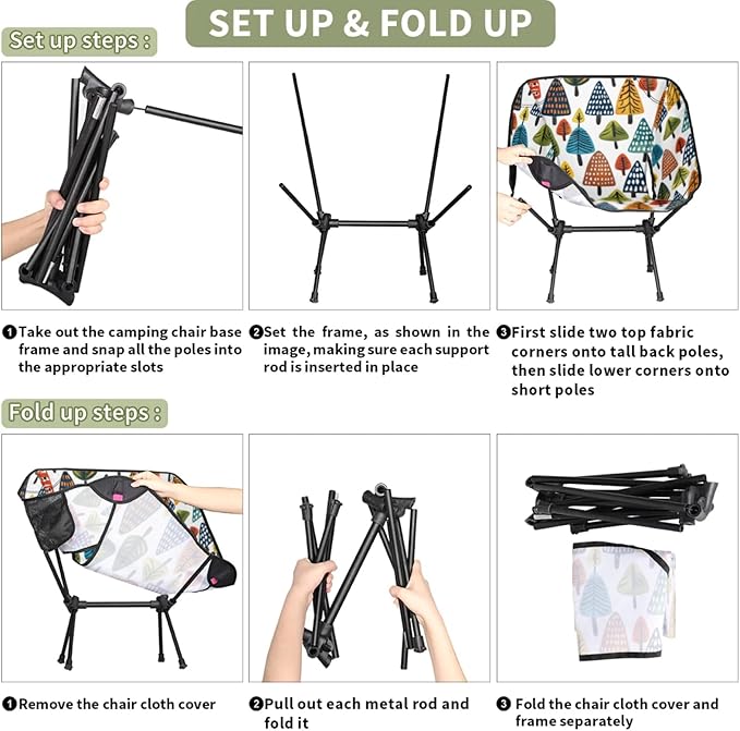 Honeybaby Folding Camping Chair Cartoon Trees Camping Chairs Lightweight Portable Chair Outdoor Foldable Chairs for Camping Travel Picnic Beach Hiking