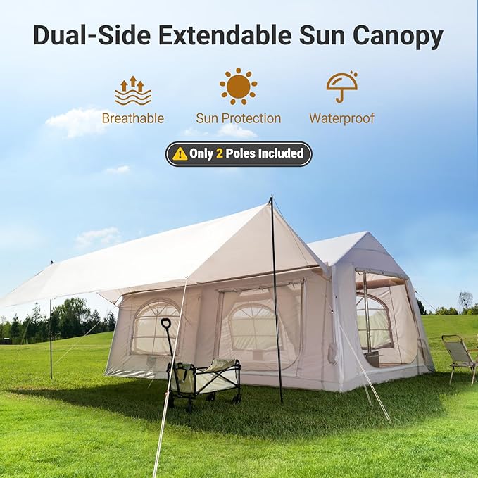 ABORON 2/6/8/10/12 Person Inflatable Camping Tent Easy Setup Blow Up Tent with Hand Pump PU3000mm Waterproof &amp Breathable 4 Season Glamping Tent for Outdoor Camping