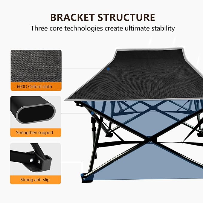 VINGLI Folding Camping Cot BedCamping Cots for Adults with Mattress Cots for Sleeping with Pillow 1200D Layer Oxford for for Guest-Black 1P