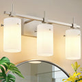 SOLFART Brushed Nickel Bathroom Light Fixtures 3-Light Modern Vanity Light Over Mirror Wall Sconces with Milky White Frosted Glass Shades E26 Socket (Bulbs Not Included)
