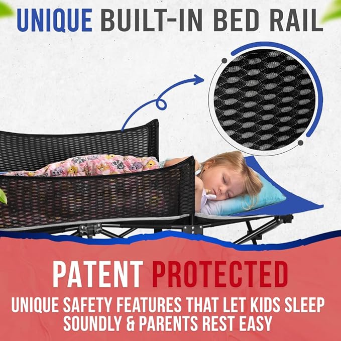 Toddler Cot Bed: Kids Travel Camping and Portable Folding Cot Great for Outdoors and Young Guests at Home. Comfortable Sleeping Bed Easy to Store and Use (White)