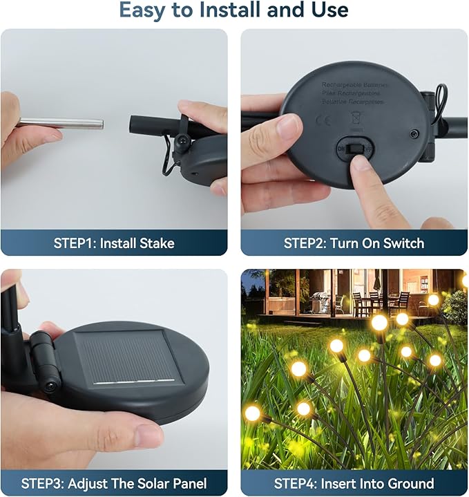 Solar Garden Lights Outdoor Waterproof 4 Pack 32 LED Swaying Firefly Lights Outdoor Decor Light for Pathway Party Christmas Decoration Unique Gifts for Women Warm White