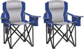 Padded Camping Chairs for Adults 2 Pack Oversized Folding Outdoor Chairs Weight Capacity 475lbs with Cooler Bag Cup Holder Storage Pocket Carry Bag - Blue