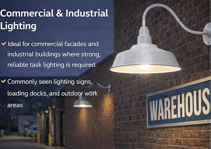 AGB102-AS20-WH Gooseneck Barn Light - White Outdoor Dome with Incandescent Downlight | Wall-Mount Fixture for Patios Gardens Pathways and Large Outdoor Living Spaces