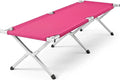 Portable Folding Camping Cot for Adults Heavy Duty Outdoor Sleeping Bed with 610D Oxford Cloth &amp Carry Bag Lightweight Aluminum Frame Supports 275lbs for Hiking Travel Office Nap (Pink)