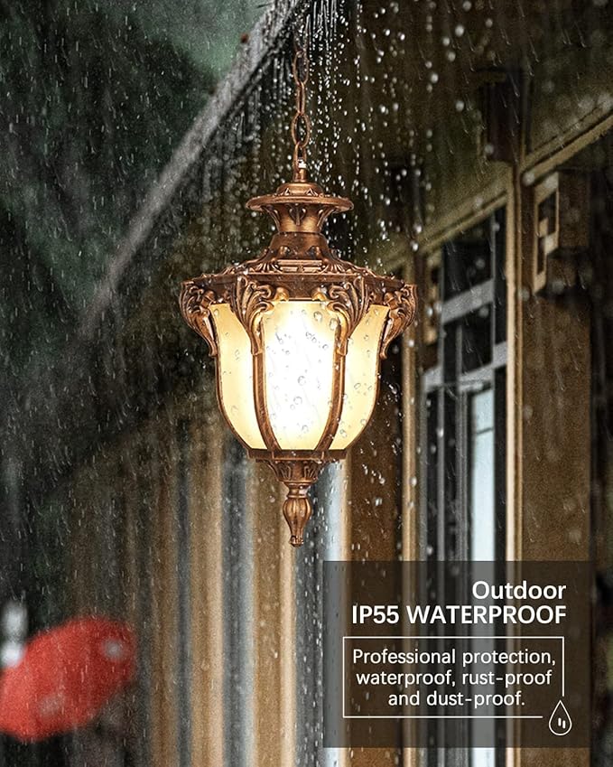 Rustic Victorian E26 Exterior Ceiling Pendant Light American Outdoor Waterproof Chandelier Garden Corridor Grape Frame Pavilion Bronze Hanging Light Adjustable Suspension Lighting Fixture