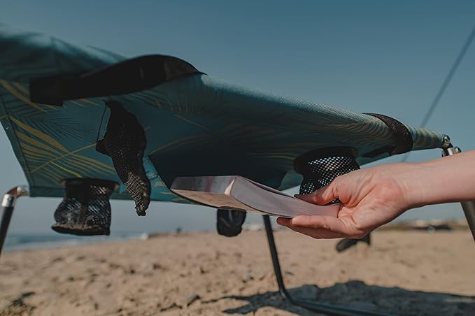 Neso Beach Table - Lightweight Portable and Foldable Table for Beach Camping and Outdoor Adventures - Stable Surface - with Cup Holder for Drinks and Phone Pockets - Aqua Fronds