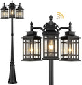 Dusk to Dawn Outdoor Lamp Post Light Black Outdoor Street Lights 3-Head Hardwired Lamp Post Light Fixture for Outside Outside Pole Light Fixtures with Bubble Glass for Yard Garden Backyard
