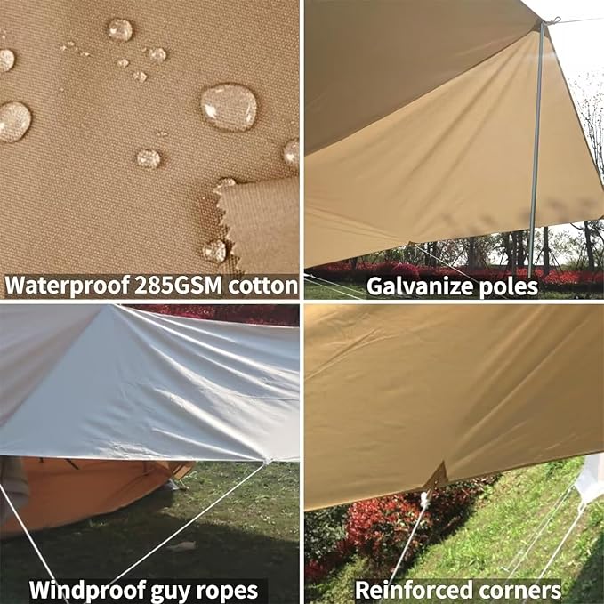 DANCHEL OUTDOOR Waterproof Bell Tent Awning 4 Season Camping Tarp – Portable Canopy Cover with Poles Lightweight Glamping Accessories Rectangle
