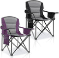 2 Pack Padded Oversized Camping Chairs for AdultsHeavy Duty Support 400 LbsFolding Portable Lawn Chair w/Cup HolderCooler BagSide PocketPerfect for Outdoor PicnicHiking(Purple&ampBlack)