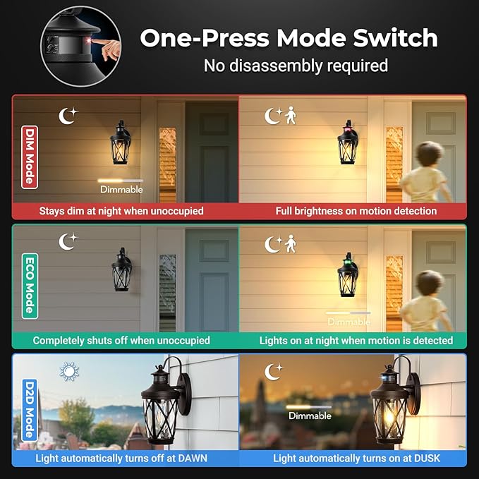 VIANIS Motion Sensor Outdoor Lights Modern Patio Lights Outdoor Waterproof Black Exterior Lighting Fixtures Lanterns for House 100% Aluminum Outside Wall Mount Light Sconce for Garage Porch Coach