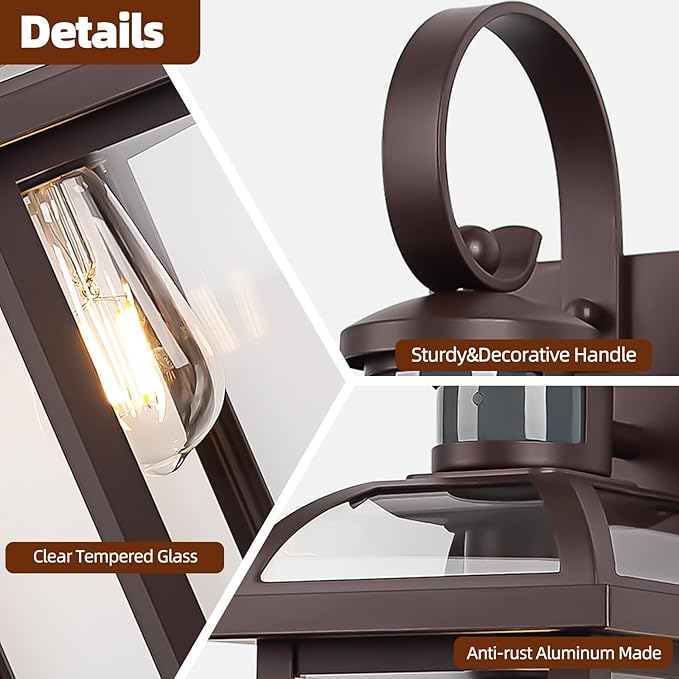 Motion Sensor Outdoor Lights Oil Rubbed Bronze Dusk to Dawn 2-Pack Anti-Rust Exterior Light Fixtures IP65 Waterproof Front Porch Lights Brown Outdoor Sconces Wall Mounted 16 Inch