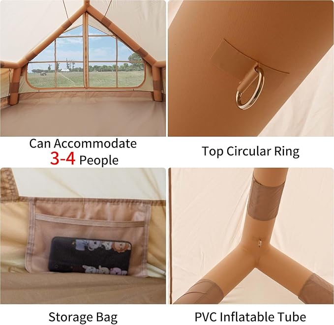 Inflatable Camping Tent with Hand Pump Waterproof Outdoor Blow up Tent 2-8 Person Oxford 4 Season Glamping Air Tent Cabin House with Mesh Windows &amp Door