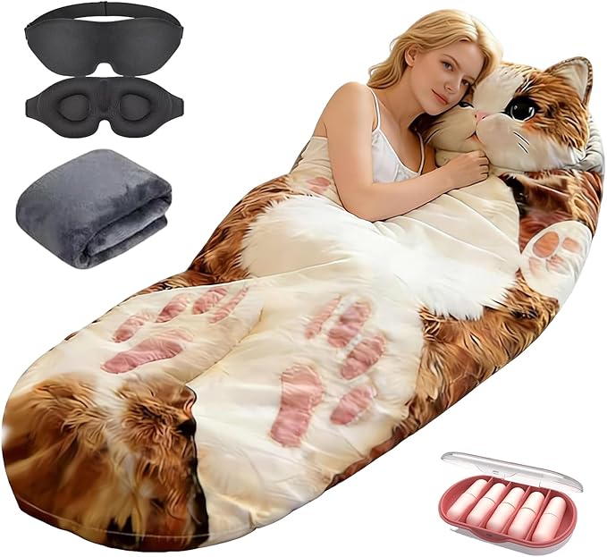 Cat Sleeping BagAdorable Cat Envelope Sleeping Bag2026 New Washable Warm Blanket for Camping and Home Lounging68.9x31.5 Inch