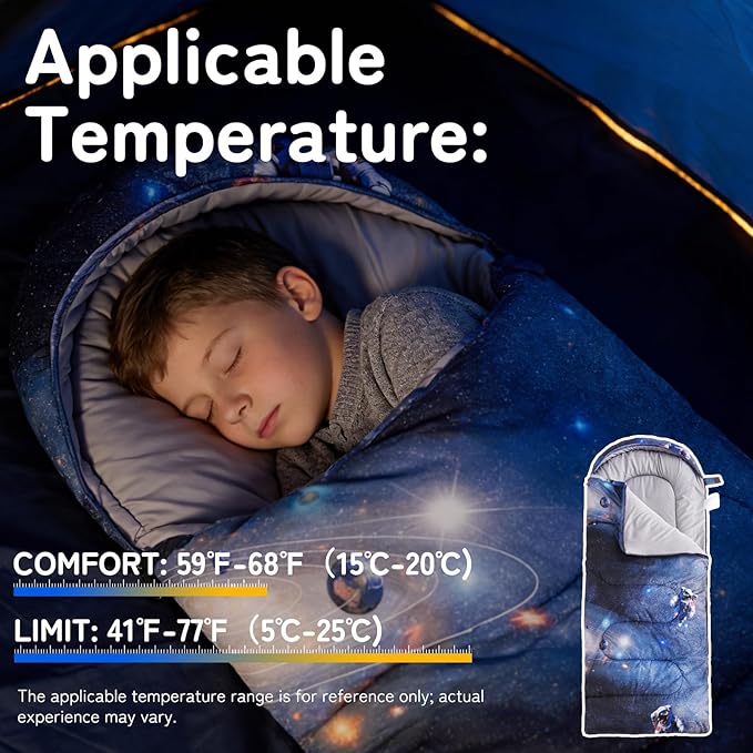 tuphen Kids Sleeping Bag - 50-77℉ 3-Season Waterproof Sleeping Bag for Boys &amp Girls Lightweight 2.2 lbs Camping Gear with Compression Bag Ideal for Camping Hiking Indoor
