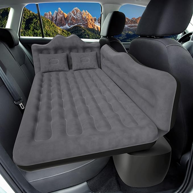 Car Air Mattress Inflatable SUV Truck Air Mattress Back Seat Camping Bed Thickened Car Sleeping Pad for Travel Car Bed SUV Mattress with Air Pump 2 Pillows