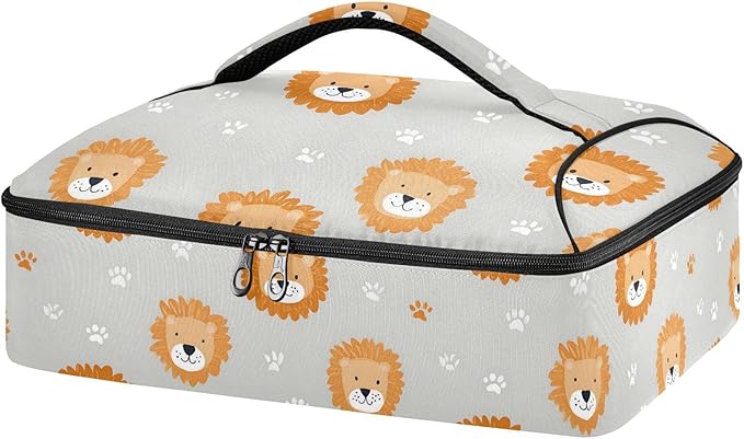 Casserole Carrier Pattern Cute Lion FacesInsulated Casserole Carrier for Hot or Cold Food Thermal Lunch Tote for Potluck Parties Picnic Beach Fits 9 x 13 Inches Baking Dish