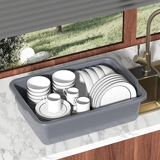 6-Pack 24 L Commercial Bus Tub Plastic Bus Box Gray