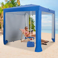 Tangkula 6.6x6.6 Ft Beach Cabana Portable Beach Canopy with Detachable Sidewall 5 Sandbags 2 Cup Holders Sand Anchor UPF 50+ Sun-Protection Outdoor Beach Umbrella Shelter with Carrying Bag