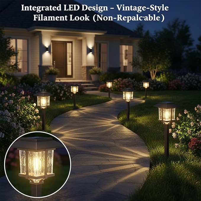 XMCOSY+ Solar Outdoor Lights Waterproof IP65 Solar-Powered Garden/Yard/Pathway Lights with Warm White 2-Tone Bronze-Wood Stainless Steel Design for Landscape Driveway Walkway Decorative