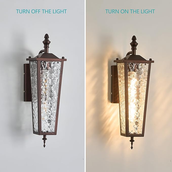 Brown Outdoor Wall Light Fixtures Waterproof Exterior Wall Lantern with E26 Socket &amp Glass Shade 16.7in Porch Sconce Lighting for Garage Patio Front Door Entryway