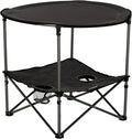 Lippert Dark Grey Two-Tier Folding Camping Table with Dual Cupholders 600D Polyester Fabric Powder-Coated Steel Frame Foldable Design Lightweight Construction Zippered Carry Bag - 2023053720