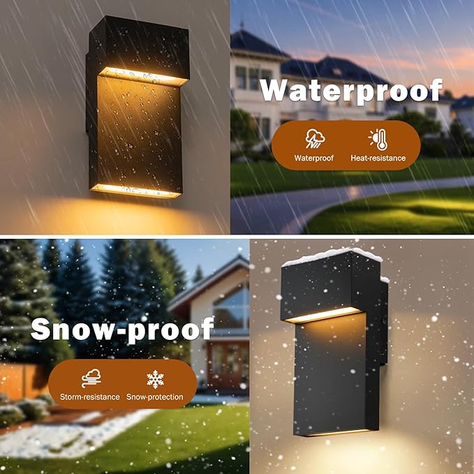 2 Pack Outdoor Wall Lights Modern LED Exterior Lighting Fixtures 3000K 15W Outdoor Wall Sconce for Porch Matte Black Outside Wall Mount Lights for Front Door House Garage Indoor.