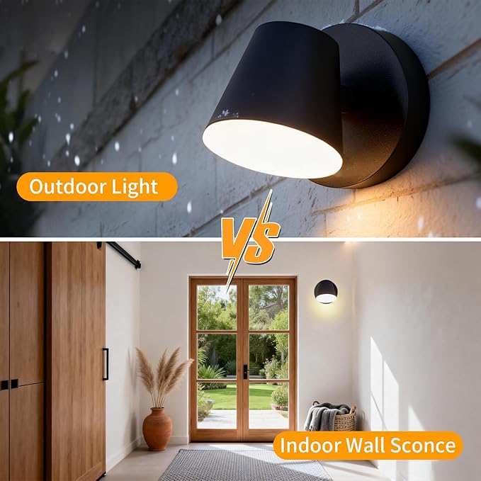 Aliminium Outdoor Wall Light350° Rotation Modern IP65 Waterproof &amp Rust-Proof Wall Lamp for Patio Garage Black (Classic)