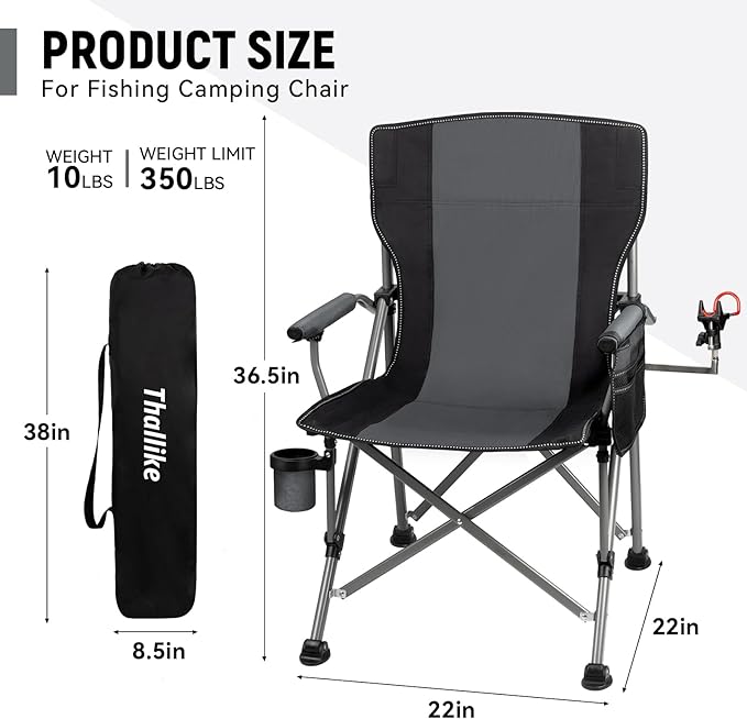 Fishing Chair with Upgraded 360° Adjustable Rod Holder Folding Ice Fishing Chairs for Adults Portable Camping Chair with Side Pocket Cup Holder for Outdoor Sports Garden Beach Lawn Picnic