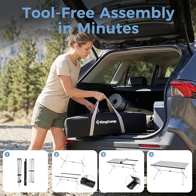 KingCamp Camping Table Roll up Aluminum Folding Table Lightweight Large Portable Foldable Camp Table for Picnic Camping Barbecue Backyard Beach Tailgate Indoor Outdoor 4-6 Person Support 176lbs