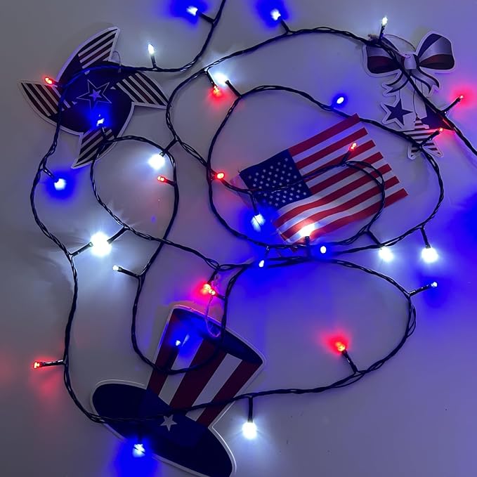 4pk Solar Christmas Lights Outdoor Red White and Blue Solar String Lights 400LED 132FT LED 4th of July Light Waterproof Solar Fairy Twinkle Light for Xmas Tree Independence Day Party Decorations