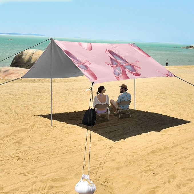 Ballet Shoes Pattern Camping Sun Shelter Beach Tent Portable Beach Sun Shade Outdoor Canopy for Camping Trips Fishing Picnic