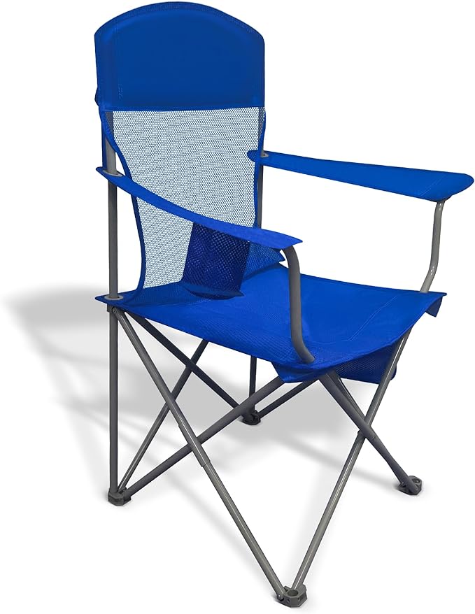 Outdoor Folding Camping Chair with Insulated Cooler Padded Seat and Back Cup Holder Storage Pockets Lightweight Portable Chair with Carry Bag for Camping Beach Lawn and Backyard (Blue)
