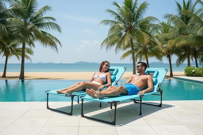 Tanning Chair with Face Hole Folding Beach Lounge Chair 5-Position Adjustable Backrest Face Down Chaise Lounge with Pillow and Side Pocket Portable for Pool Patio Backyard Beach Blue