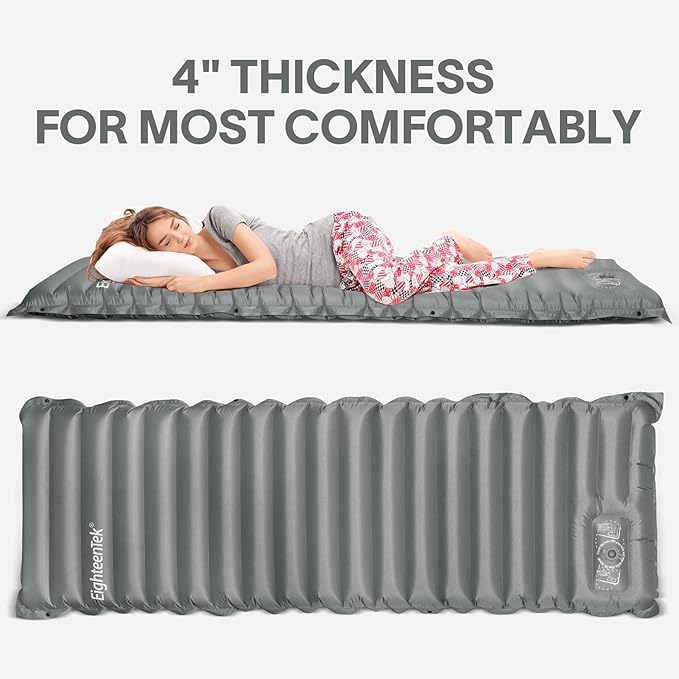 EighteenTek® Sleeping Pad Mat Camping Sleeping Pad Thick 4 Inch Camping Mattress Pad Built-in Foot Pump Fast Self Inflating Sleeping Pad Backpacking for Campings Hiking Ultralight